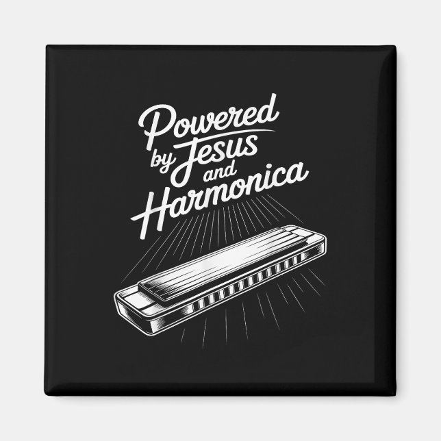 Powered By Jesus And Harmonica Christian Music  Magnet (Vorne)