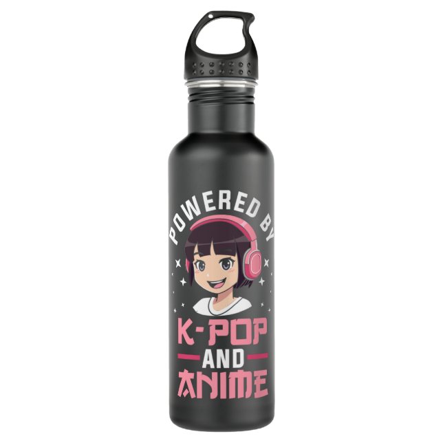 Powered by K-Pop and Anime Kpop Merchandise Edelstahlflasche (Vorderseite)