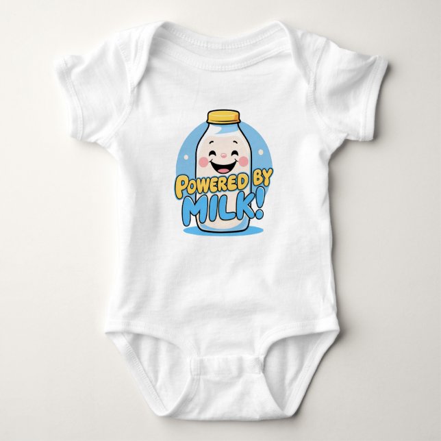 Powered by Milk - Funny Baby Quote Bodysuit Baby Strampler (Vorderseite)