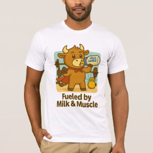 Powered by Milk & Muscles - Funny Bullio Cartoon T-Shirt