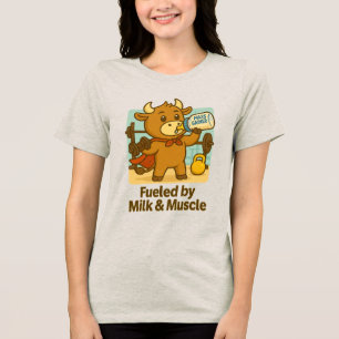 Powered by Milk & Muscles - Funny Bullio Cartoon Tri-Blend Shirt
