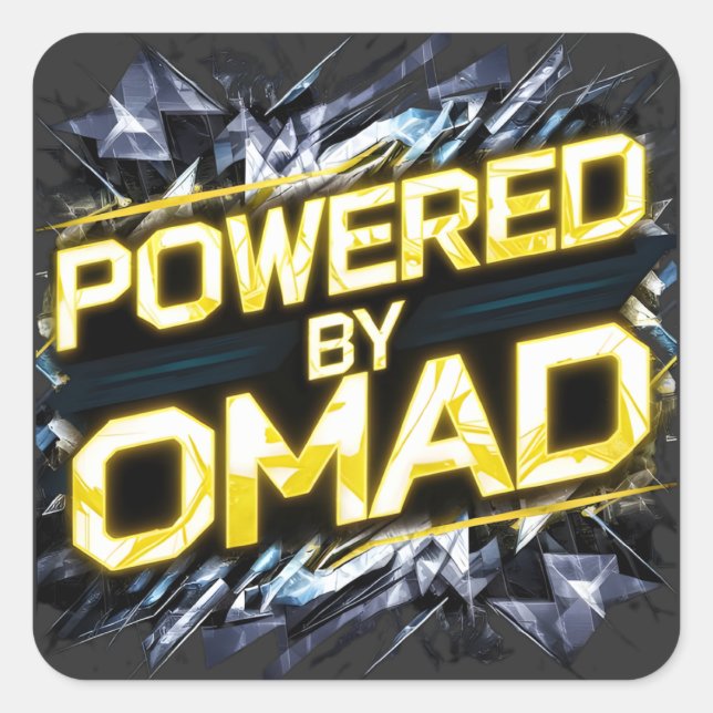 Powered by Omad Graphic Art Design Quadratischer Aufkleber (Vorderseite)