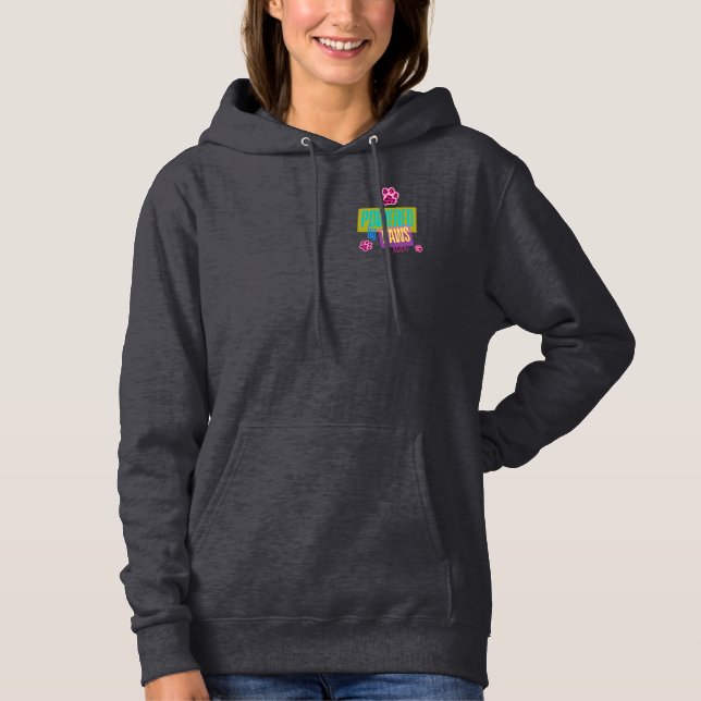 "Powered by Paws" rosa Paws-Design Hoodie (Vorderseite)