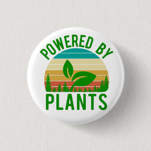 Powered by Pflanze Funny Green Vegan Vintag Sunset Button