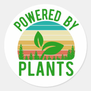 Powered by Pflanze Funny Green Vegan Vintag Sunset Runder Aufkleber