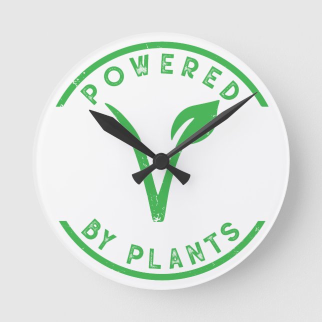 Powered by Plants Runde Wanduhr (Vorderseite)