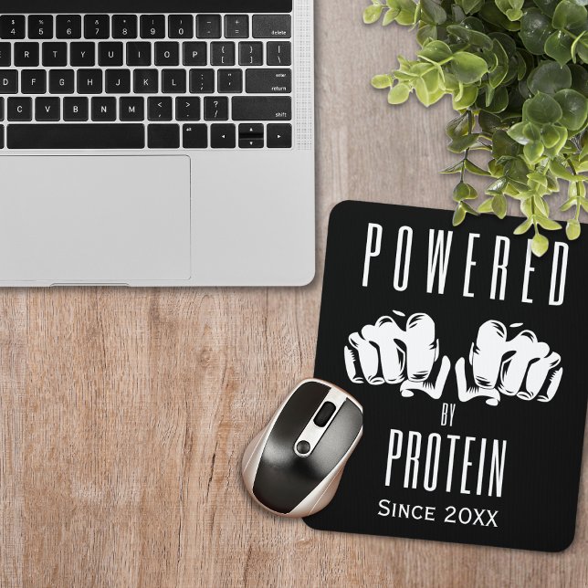 Powered by protein stylish Black Mousepad (Powered By Protein Mouse Pad with the date you began your Carnivore journey.)