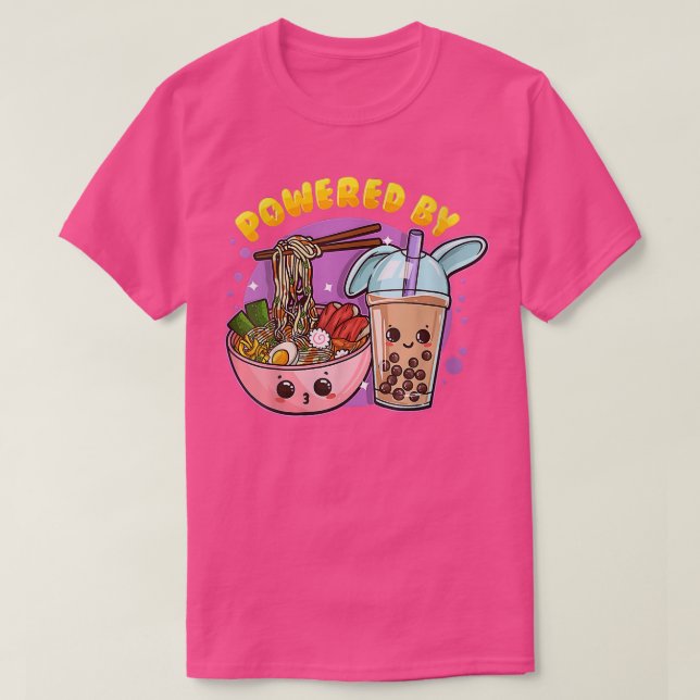 Powered by Ramen and Bubble Tea Anime Lover Funny  T-Shirt (Design vorne)