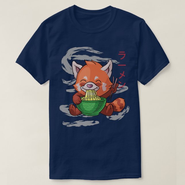 Powered by Ramen Niedlich Red Panda Eats Ramen Noo T-Shirt (Design vorne)