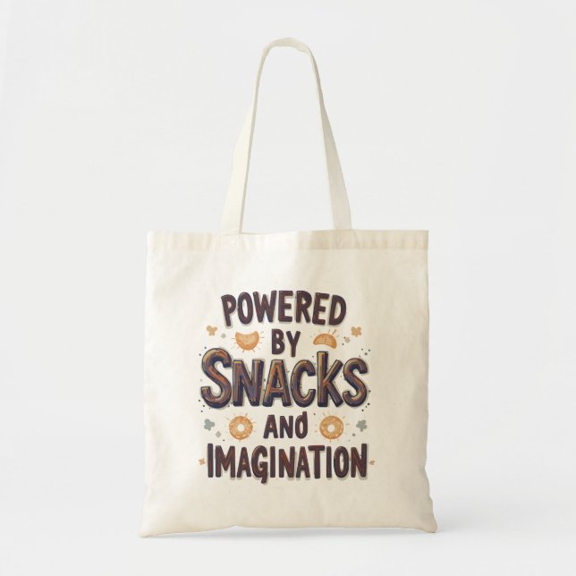 Powered by Snacks Imagination Funny Food Quote Typ Tragetasche (Vorne)