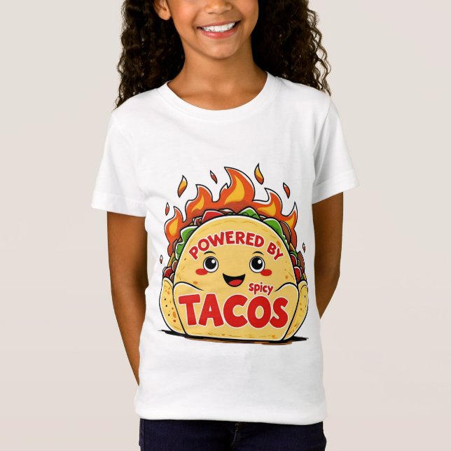 Powered by Spicy Tacos T-Shirt – Funny Foodie Grap (Vorderseite)