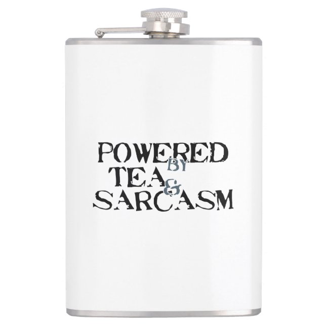 Powered by Tea & Sarcasm Flachmann (Vorderseite)