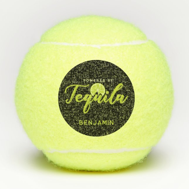 Powered by Tequila Lime Green Funny Personalisiert Tennisbälle (Vorderseite)