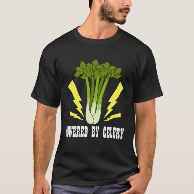 Powered by Vegetables Ironic Leek Celery Quote T-Shirt (Vorderseite)