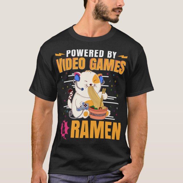 Powered by Video Games und Ramen Funny Gift Kawaii T-Shirt (Vorderseite)