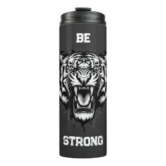Powerful Black and White Artistic Roaring Tiger Thermosbecher