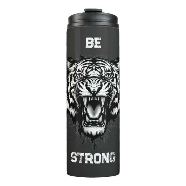 Powerful Black and White Artistic Roaring Tiger  Thermosbecher (Vorderseite)