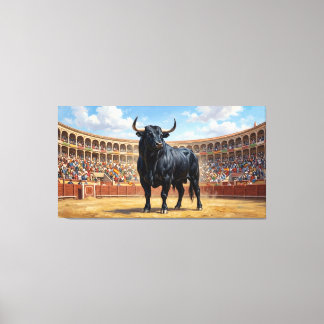 Powerful Black Bull in Spanish Plaza de Toros Leinwanddruck