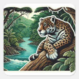 Powerful Black Jaguar Portrait Quadratischer Aufkleber