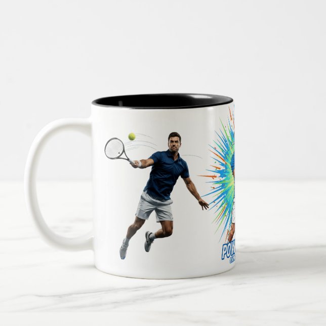 Powerful Tennis Player Serve Sport Action Mug Zweifarbige Tasse (Links)