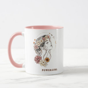 Powergirl – Blumige feminine Stärke & Ermächtigung Tasse
