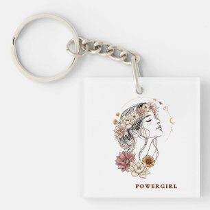 Powergirl - Florale Frau, Stärke & Selbstliebe Schlüsselanhänger
