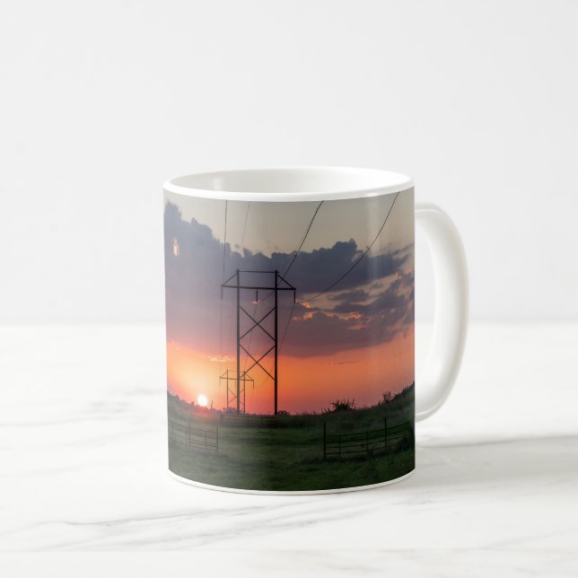 Powerline Sunset Landscape Coffee Tasse (VorderseiteRechts)
