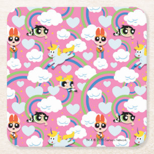 Powerpuff Girls & Donny Rainbow Pattern Rechteckiger Pappuntersetzer