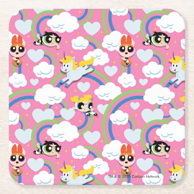 Powerpuff Girls & Donny Rainbow Pattern Rechteckiger Pappuntersetzer (Vorderseite)