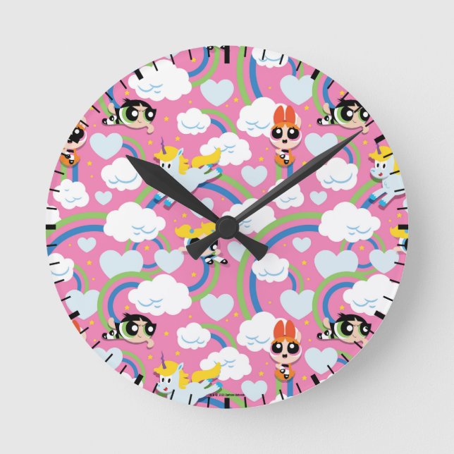 Powerpuff Girls & Donny Rainbow Pattern Runde Wanduhr (Vorderseite)