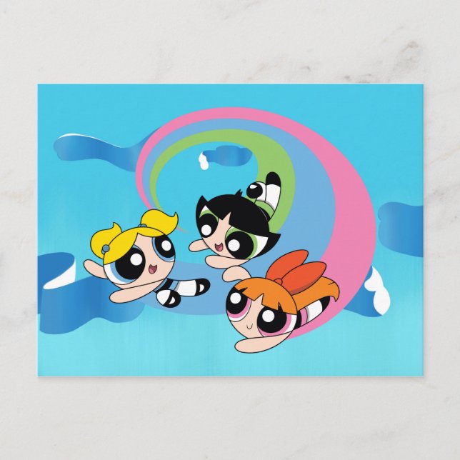 Powerpuff Girls fliegen durch den Himmel Einladungspostkarte (Vorderseite)