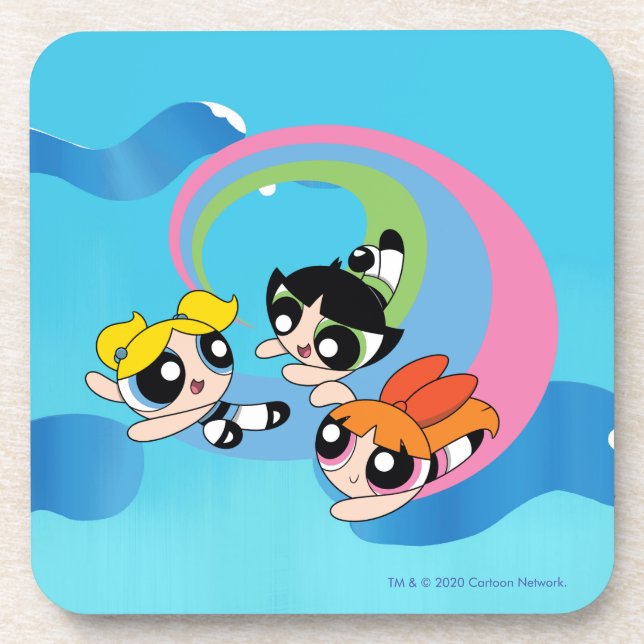 Powerpuff Girls fliegen durch den Himmel Getränkeuntersetzer (Vorderseite)