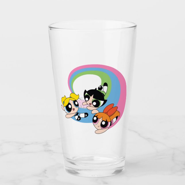 Powerpuff Girls fliegen durch den Himmel Glas (Vorderseite)