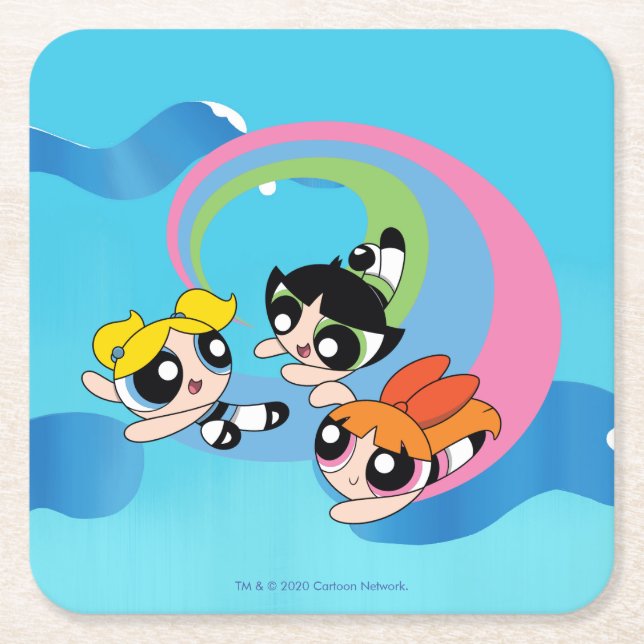 Powerpuff Girls fliegen durch den Himmel Rechteckiger Pappuntersetzer (Vorderseite)
