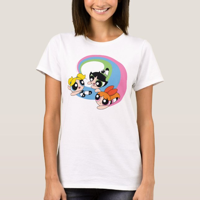 Powerpuff Girls fliegen durch den Himmel T-Shirt (Vorderseite)