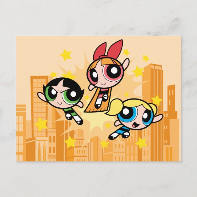 Powerpuff Girls Rettete den Tag Einladungspostkarte (Vorderseite)