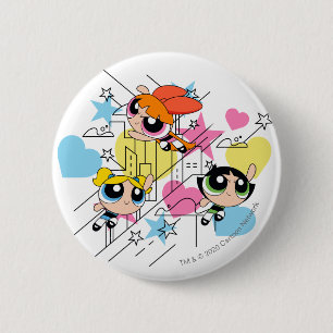 Powerpuff Girls Townsville Pattern Button