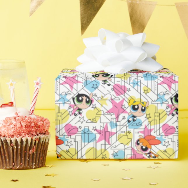 Powerpuff Girls Townsville Pattern Geschenkpapier (Geburtstagsparty)