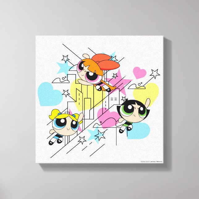 Powerpuff Girls Townsville Pattern Leinwanddruck (Vorderseite)