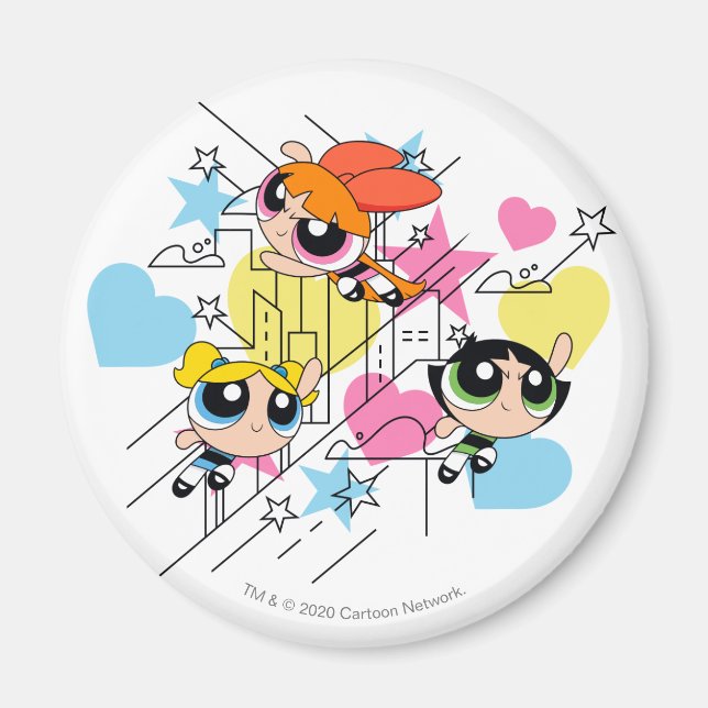 Powerpuff Girls Townsville Pattern Magnet (Vorne)