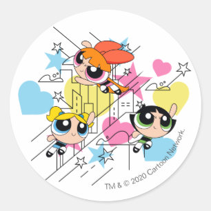 Powerpuff Girls Townsville Pattern Runder Aufkleber