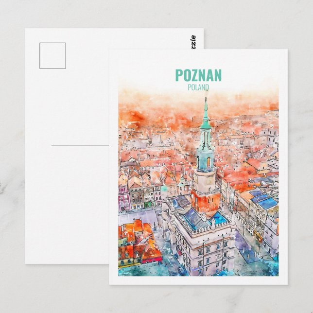 Poznan Polen Bekannte Wasserfarbskizze für Reisen Postkarte (Vorne/Hinten)