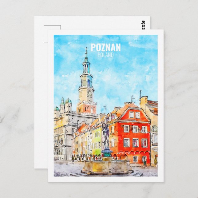 Poznan Polen Bekannte Wasserfarbskizze für Reisen Postkarte (Vorne/Hinten)