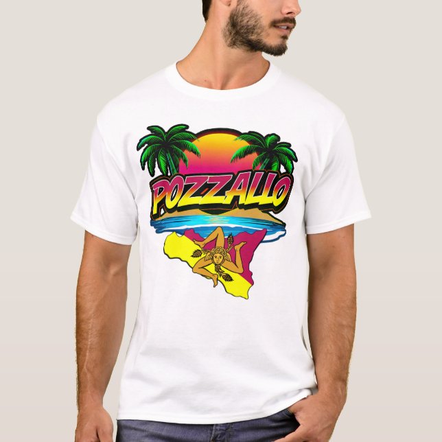 Pozzallo Sicilia Sonnenuntergang mit Palms T - Shi T-Shirt (Vorderseite)