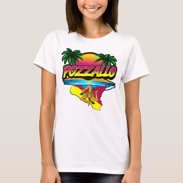 Pozzallo Sicilia Sonnenuntergang mit Palms T - Shi T-Shirt (Vorderseite)
