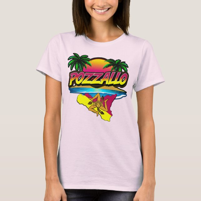 Pozzallo Sicilia Sonnenuntergang mit Palms T - Shi T-Shirt (Vorderseite)