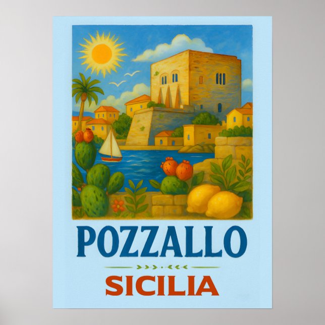 Pozzallo Sizilien mit La Torre Cabrera Poster (Vorne)
