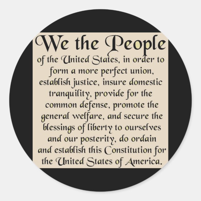 Präambel zur Konstitution der Vereinigten Staaten Runder Aufkleber (Vorderseite)