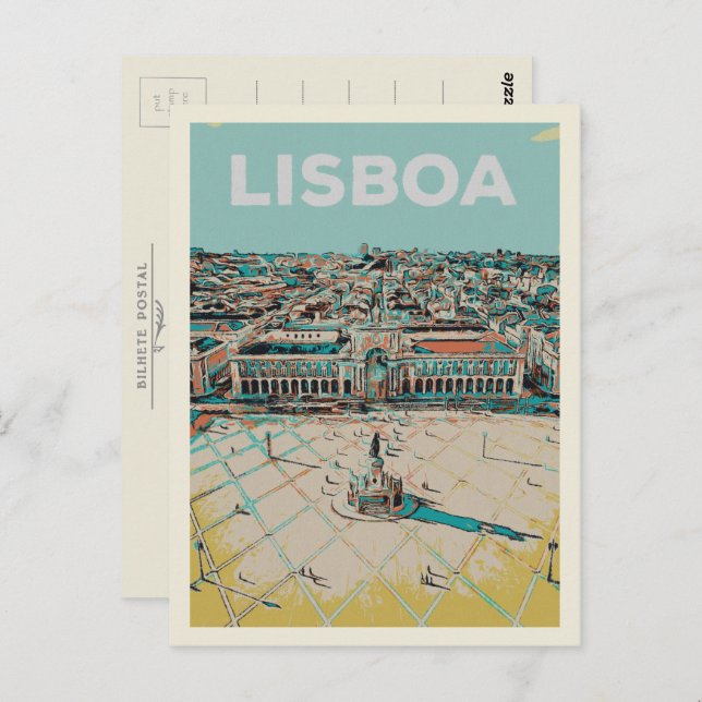 Praça do Comercio Illustration, Lissabon Postkarte (Vorne/Hinten)