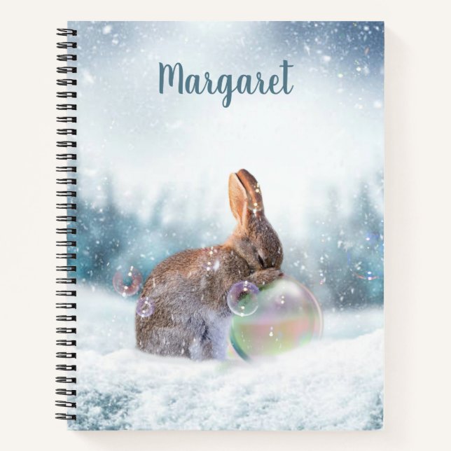 Prachen Bunny Rabbit in Snow-Notebook Notizbuch (Vorderseite)